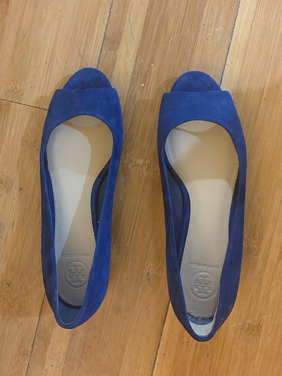 Tory Burch Shoes - Tory Burch Royal Blue Suede Peep-Toe Flats